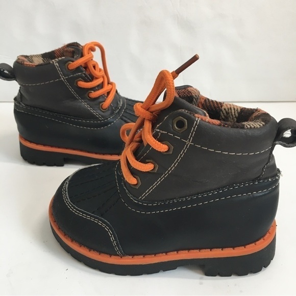 TKS George Baby Boy Brown Faux Leather Orange Lace Up Ankle Boots - Picture 7 of 14